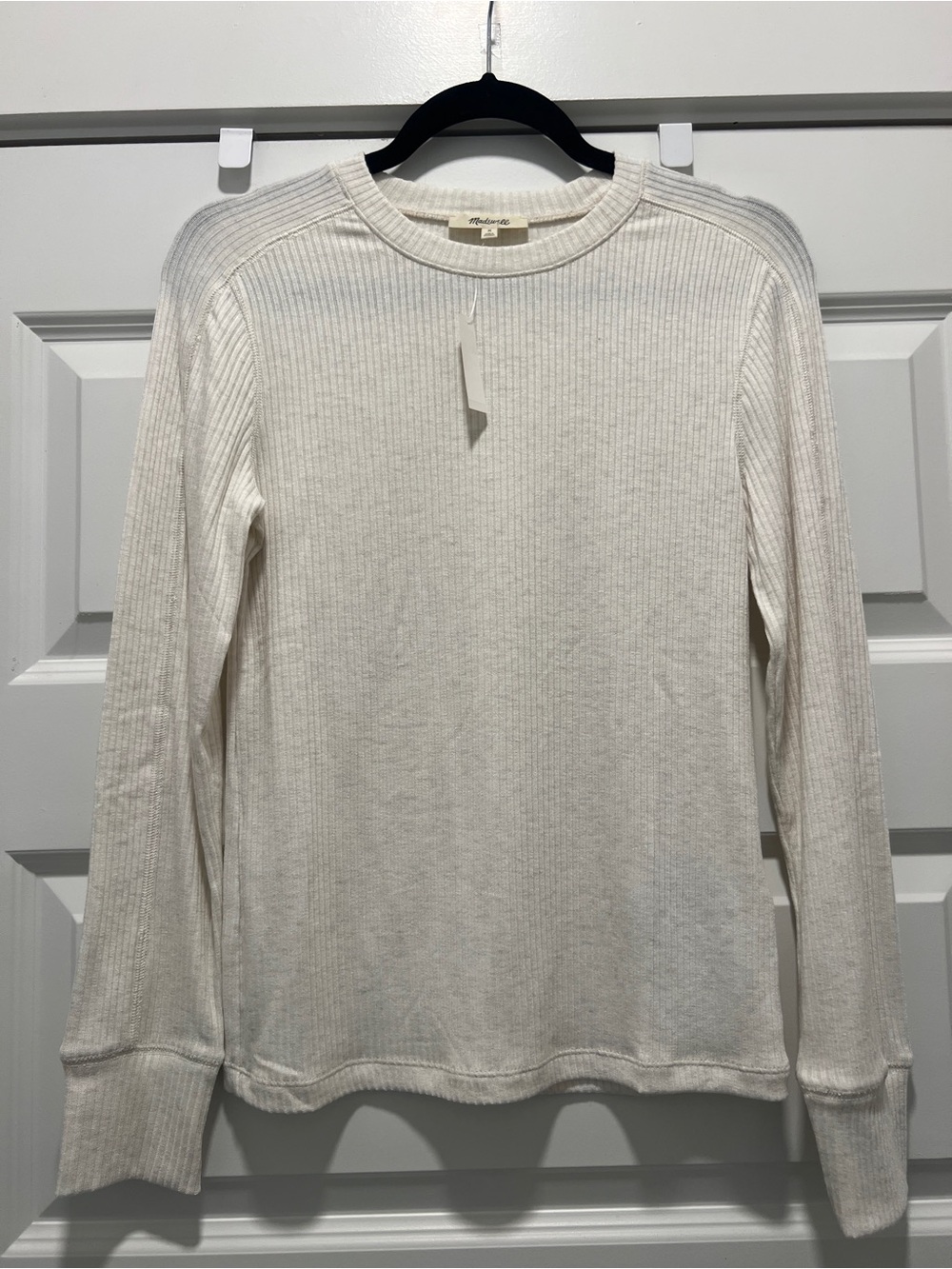 Madewell Cream Ribbed Crewneck Long Sleeve Tee